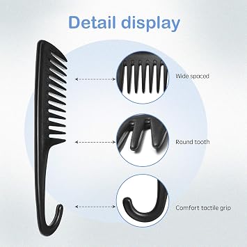 Wapodeai Wide Tooth Comb Shower Comb With Hook Set of 2, Black & Purple