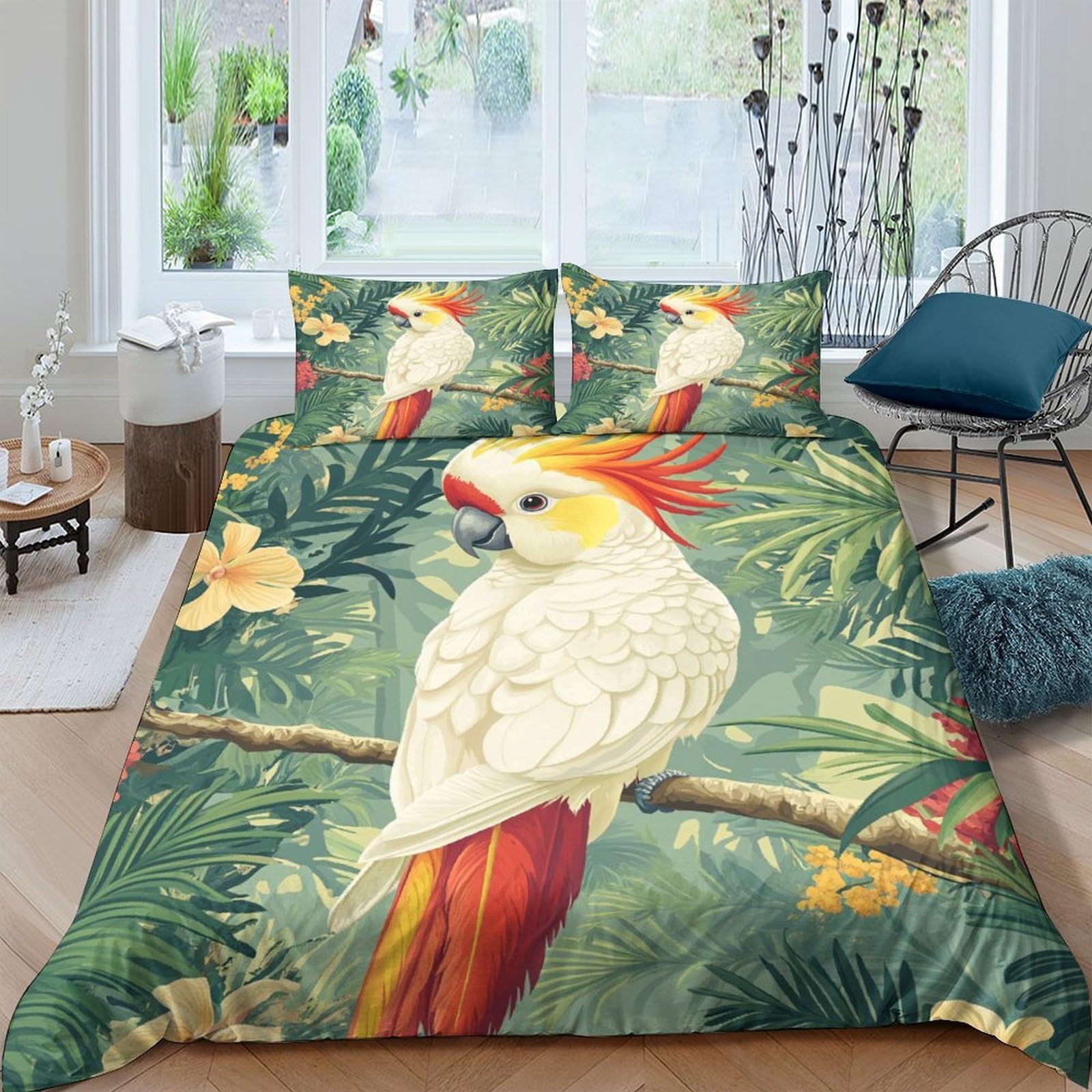 Ctjqhvkz Style-1 3D Printed Tropical Parrot Fitted Sheet Microfiber Soft Mattress Cover Jungle Bird Bedroom Decor Machine Washable Single（135X200cm）