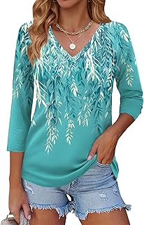 3/4 Length Sleeve Womens Tops Casual V Neck Shirts Soft Basic Tees Business Work Blouses