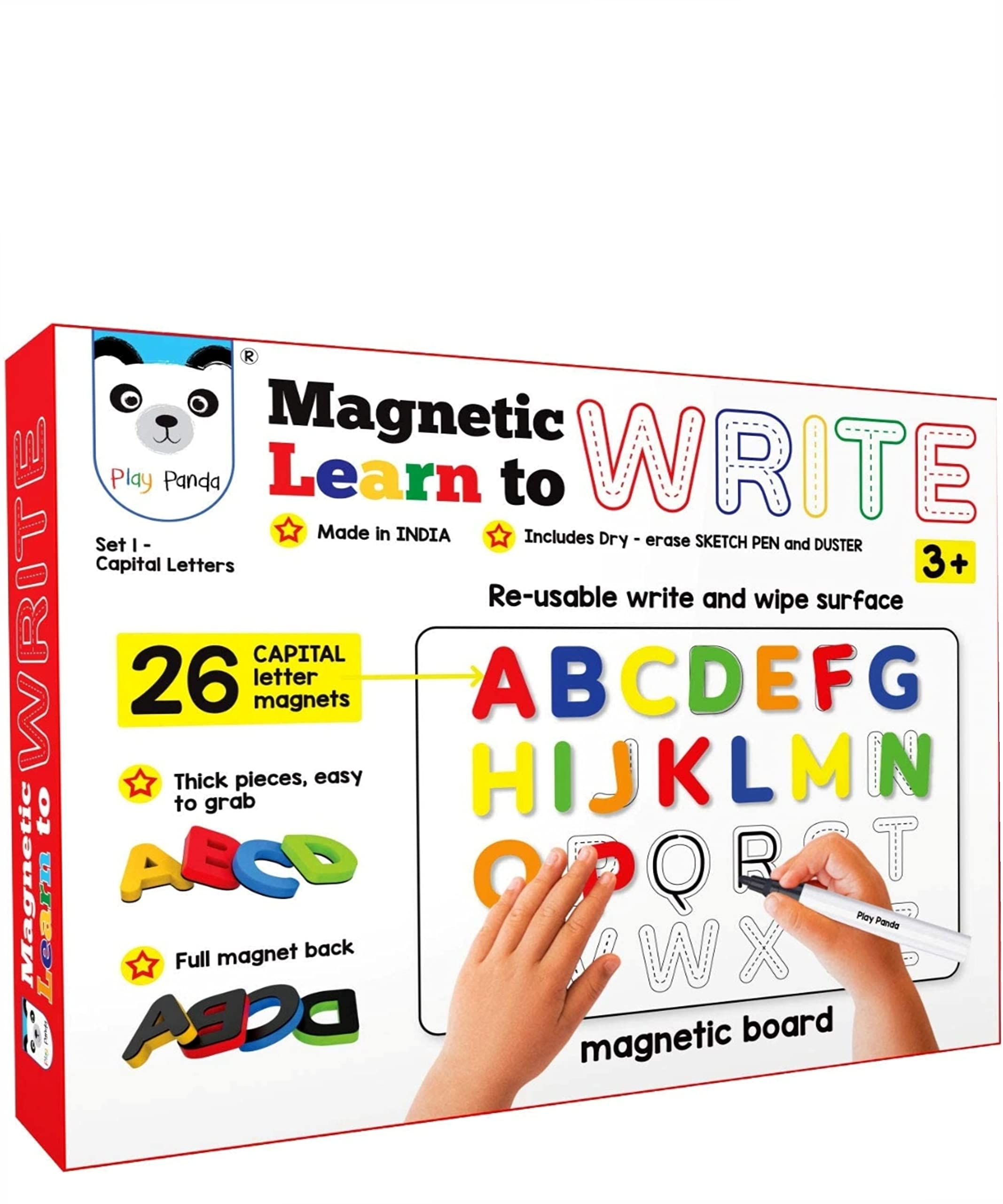 Svastih Magnetic Learn to Write Capital Letters - Includes Write and Wipe Magnetic Board, 26 Capital Letter Magnets, Dry Erase Sketch Pen and Duster - Simplify Teaching & Learnings