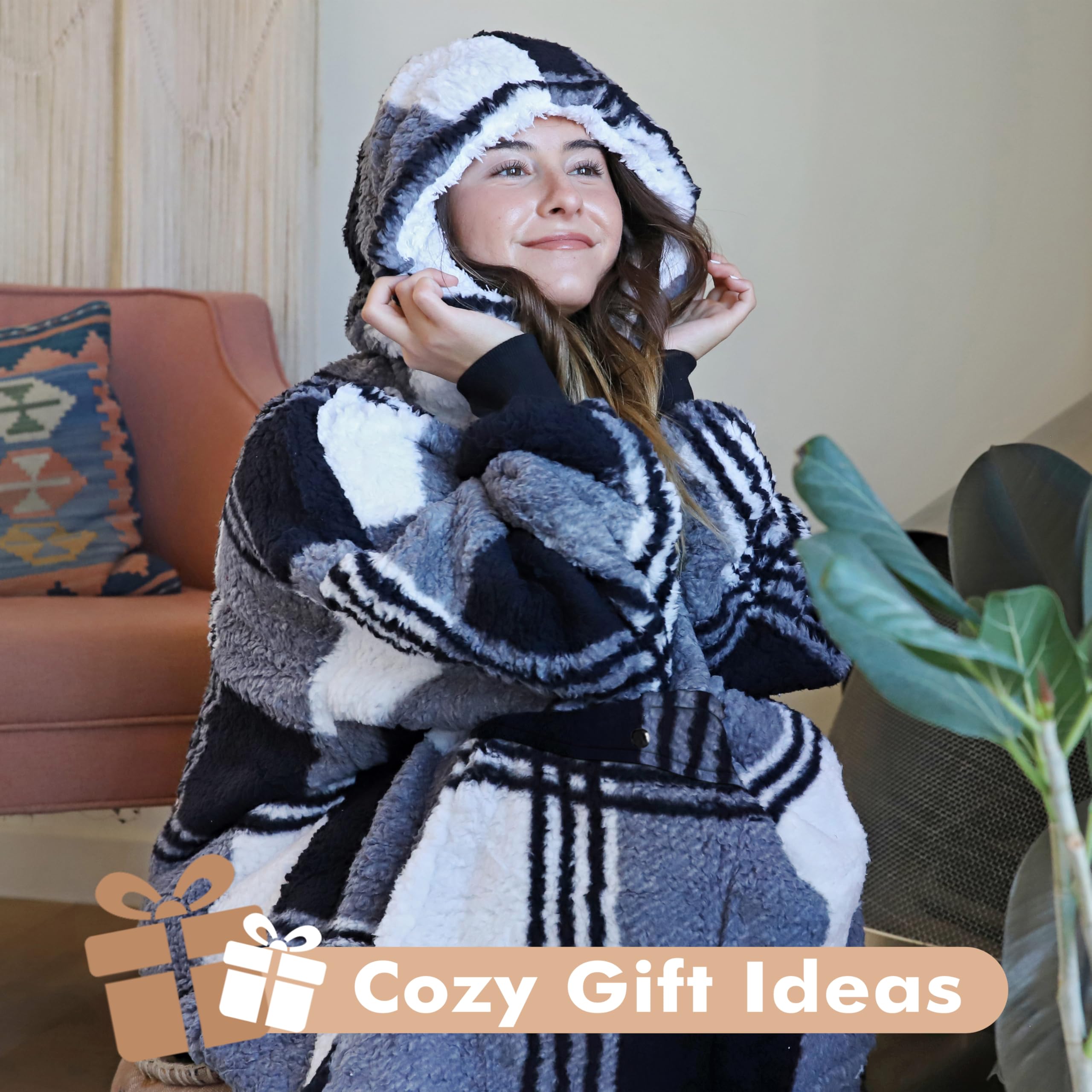Queenshin Comfortabele Donzige Grijze Grote Deken Hoodie Volwassenen Vrouwen, Microfiber Flanel Fleece Met Sherpa Voering Deken Met Rits En Zakken Queenshin Comfortabele Donzige Grijze Grote Deken Hoodie Volwassenen Vrouwen, Microfiber Flanel Fleece Met Sherpa Voering Deken Met Rits En Zakken