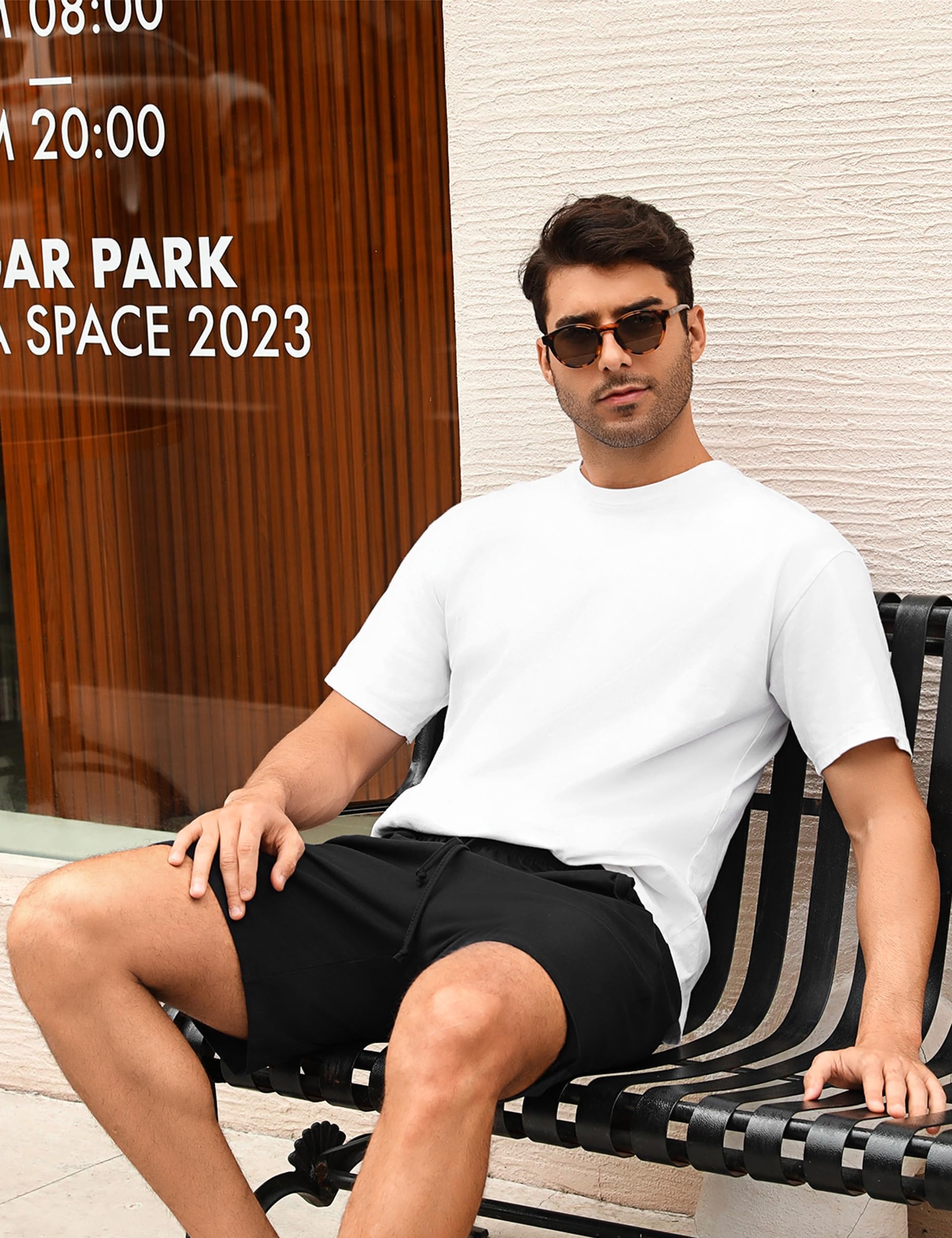 Herren Schlafanzughose Baumwolle Kurz Pyjamahose Schlafhose Schlafshorts Sommer Bermudahose Männer Sommer Loungewear mit Seitentaschen S-XXL