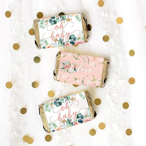 Miniatura 7 de Mini envoltorios de barra de caramelo para baby shower con diseño floral rosa - 45 pegatinas