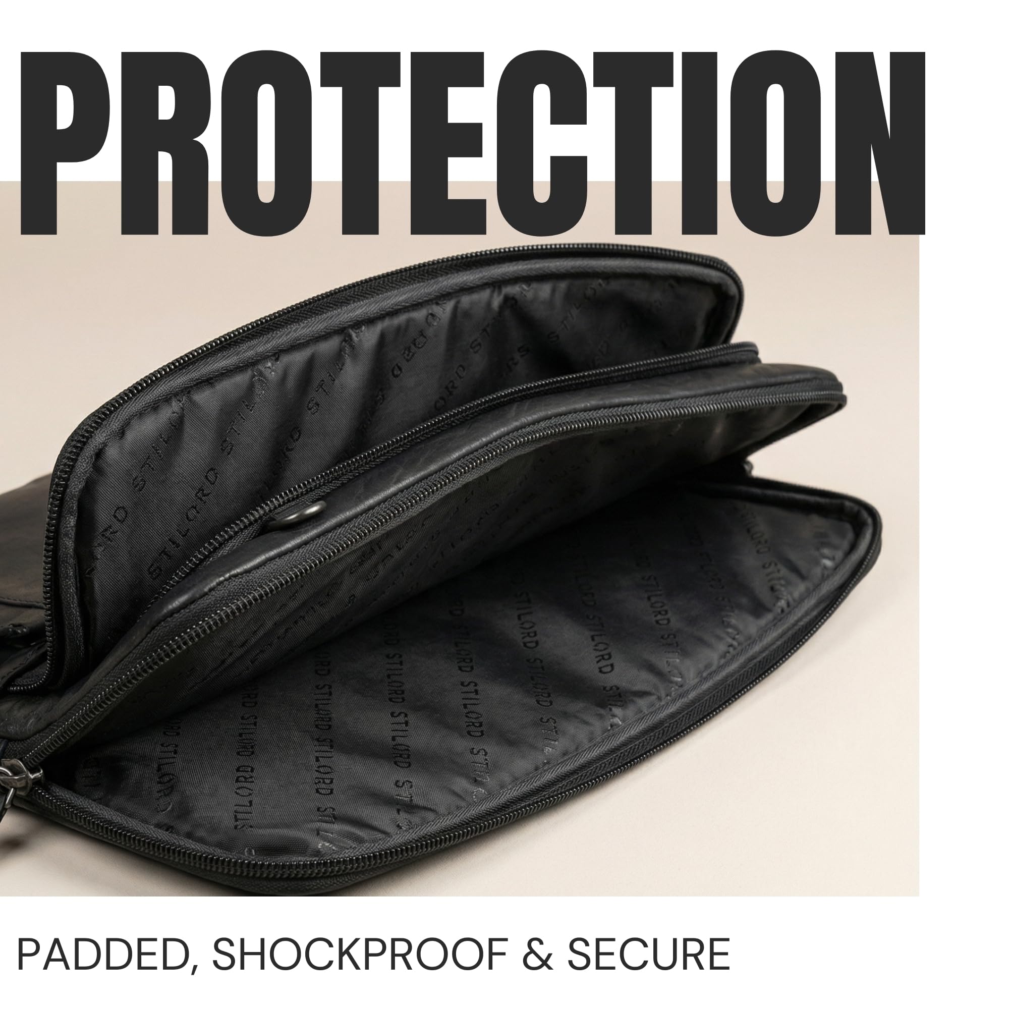 STILORD Clarity Funda para Portátil 15-16 Pulgadas Cuero Maletín Delgado Acolchado Correa Extraíble Bolsa Laptop Piel Negro