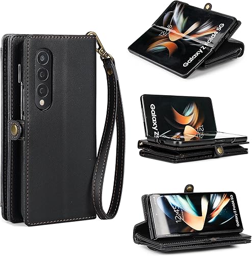 Miniatura 4 de Funda tipo cartera para Samsung Galaxy Z Fold 3 para mujer con soporte para bolígrafo S, soporte para tarjetas con bloqueo RFID, funda de piel