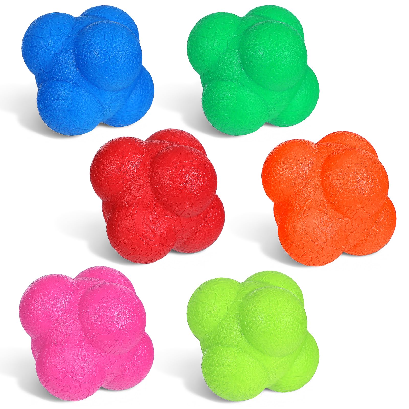 SOIMISS Reaction Ball 6 Piece Reflex Bounce Agility Training 4cm 6-Sided Speed Hand Eye Coordination Equipment for Cricket Tennis Boxing Football Goalkeeper Kid Indoor Outdoor Fitness Exercise