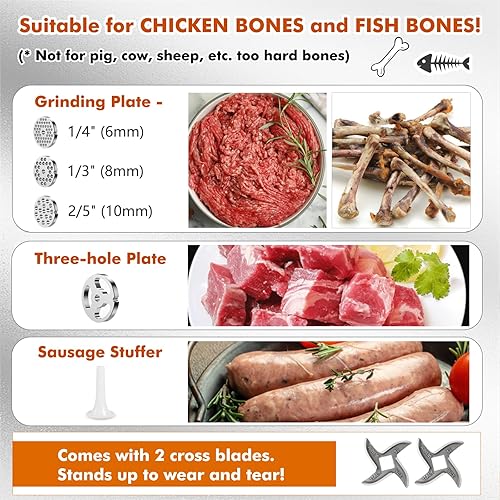 Miniatura 3 de Anatole Picadora de carne eléctrica comercial 1.5HP 1100W 600lbh Picadora de carne de acero inoxidable resistente con 2 cuchillas, 4 placas de