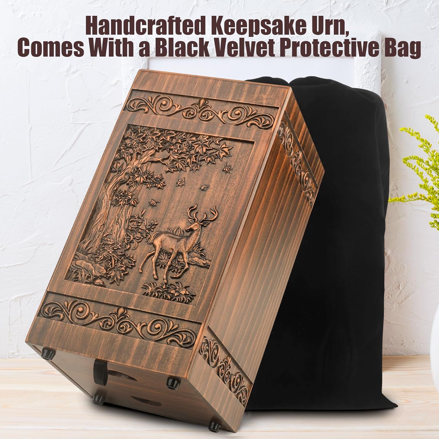 Wooden Urn for Ashes Adult Male Female, Cremation Urns for Human Ashes Adult Men Women, Decorative Burial Funeral Memorial Deer Urn Box Holds 250 Cubic Inches - Image 4