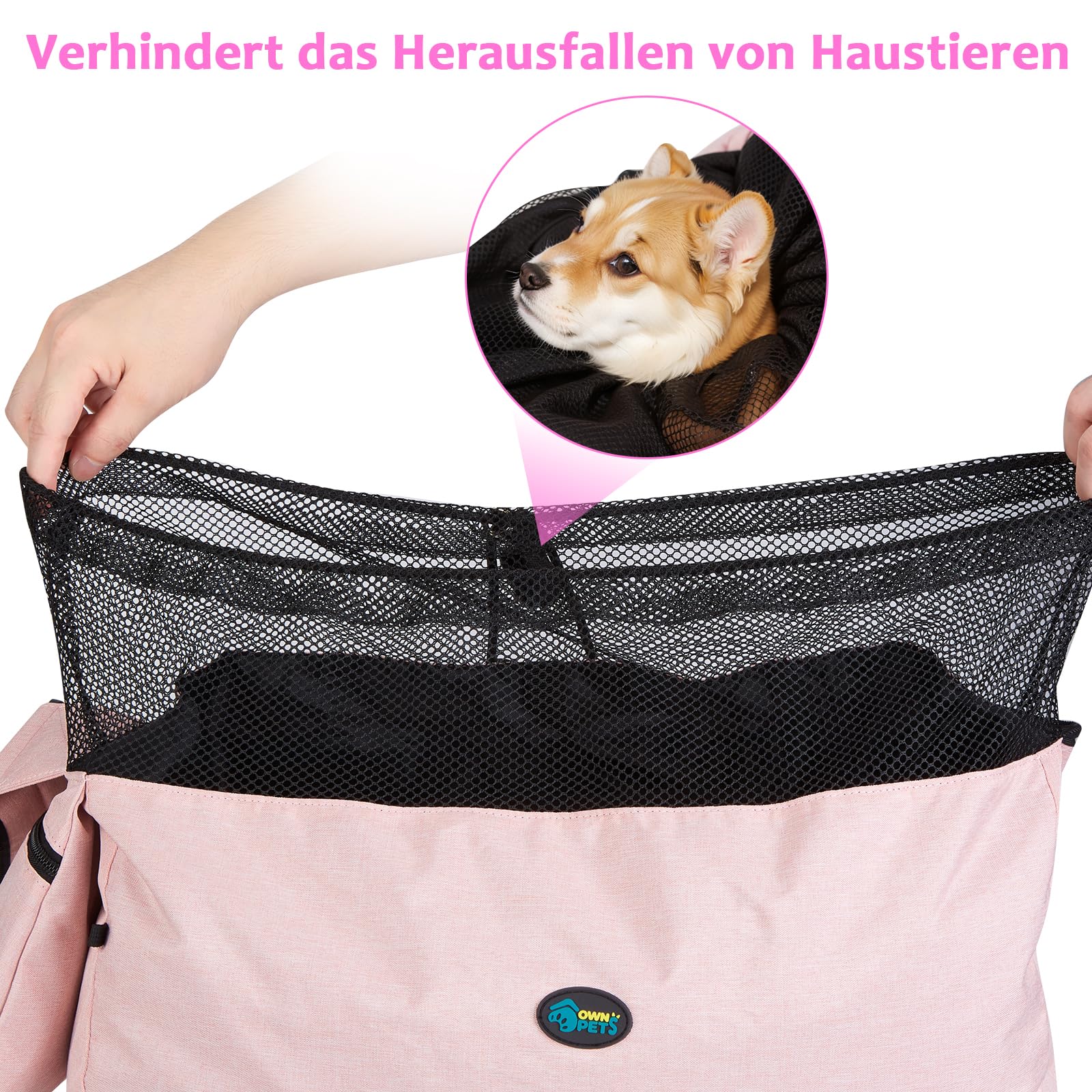 Ownpets Transportín para mascotas, se adapta a perros y gatos medianos de 6,5 a 9 kg, bolsa reversible y manos libres, con correa ajustable y almohadilla de hombro para viajes al aire libre,