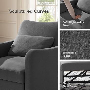 mopio Sophie 4-in-1 Convertible Sleeper Chair Bed, Accent Chair, Chaise Lounge, Comfy Reading Armchair, Pull Out Sofa Bed with Adjustable Backrest for Living Room, Bedroom (Dark Gray Fabric)