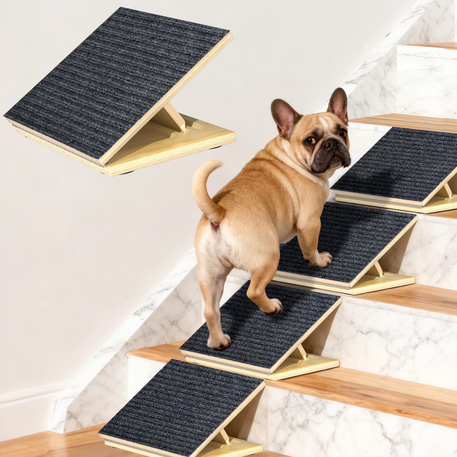 Photo 1 of TNELTUEB 4 Pack Upgraded Dog Ramps for Stairs, Adjustable Stair ramp for Dogs,Portable Dog Stairs with Mat for Small Dogs and Cats, Non-Slip Pet Steps for Elderly or Injured Pets