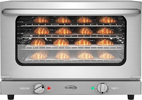 KoolMore Horno de convección comercial de 23 pulgadas para sartenes de tamaño medio con 4 estantes de 1600 W de potencia en acero inoxidable,