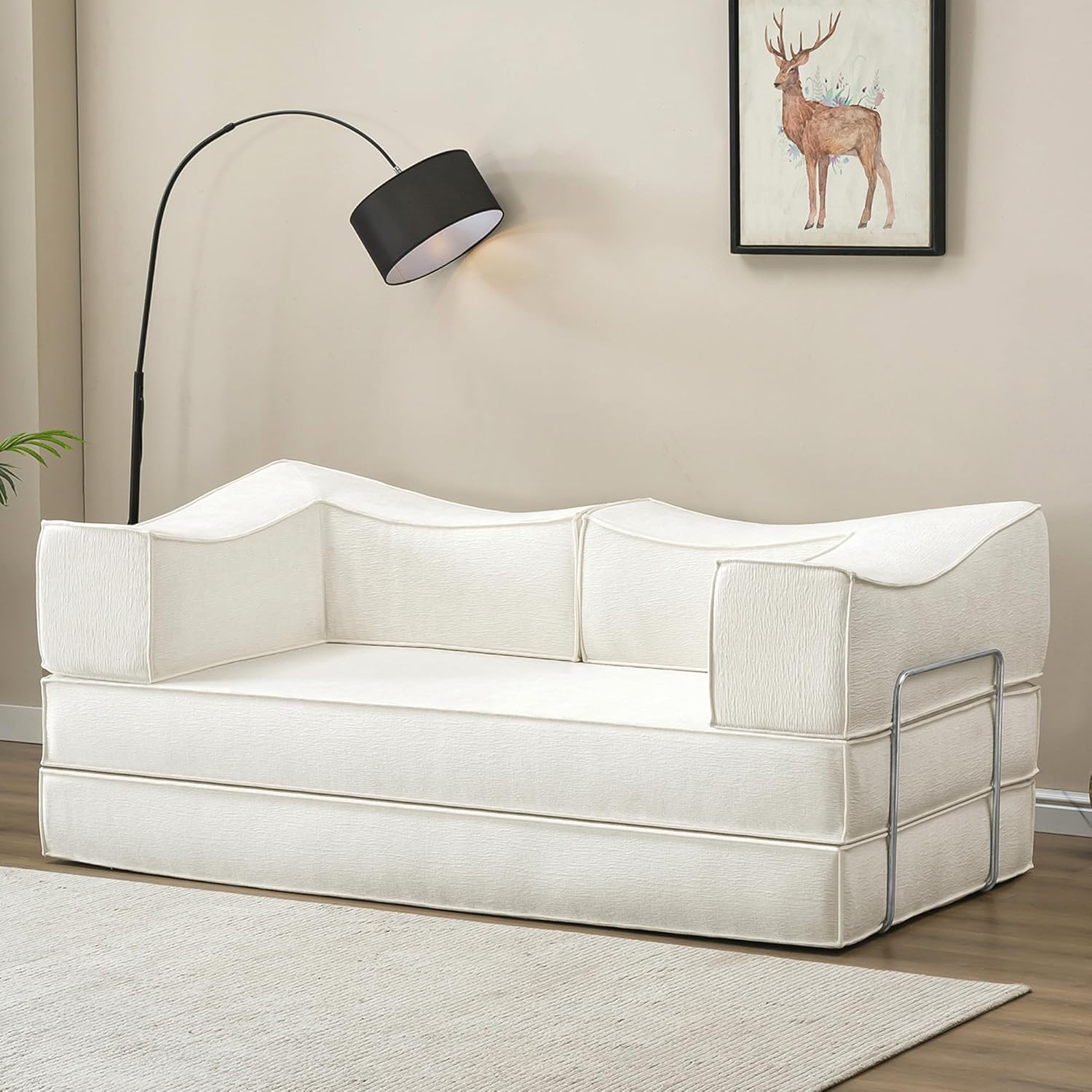 79" Convertible Sofa, Free Combination Sofa Bed with Removable Backrest and Chenille Fabric, No Assembly Required, Folding Loveseat Couch for Living Room, Bedroom