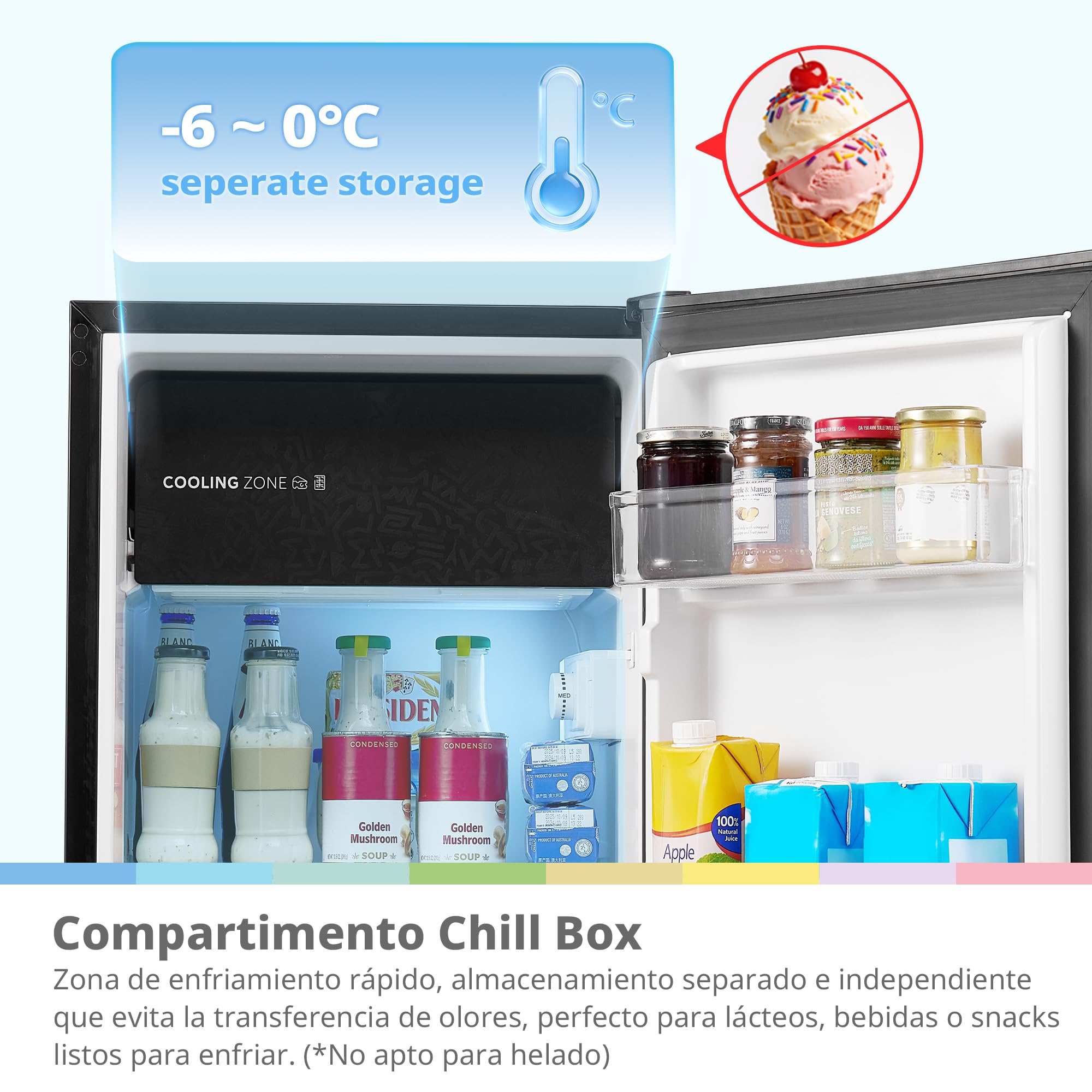 Comfee' RCD92BF2EUY(E) Refrigerador 1 Puerta 88 L, Refrigerador Compacto Bajo Encimera, Temperatura Ajustable, Bajo Nivel De Ruido, Mini Frigorífico De Instalación Libre, Puerta Reversible, Negro