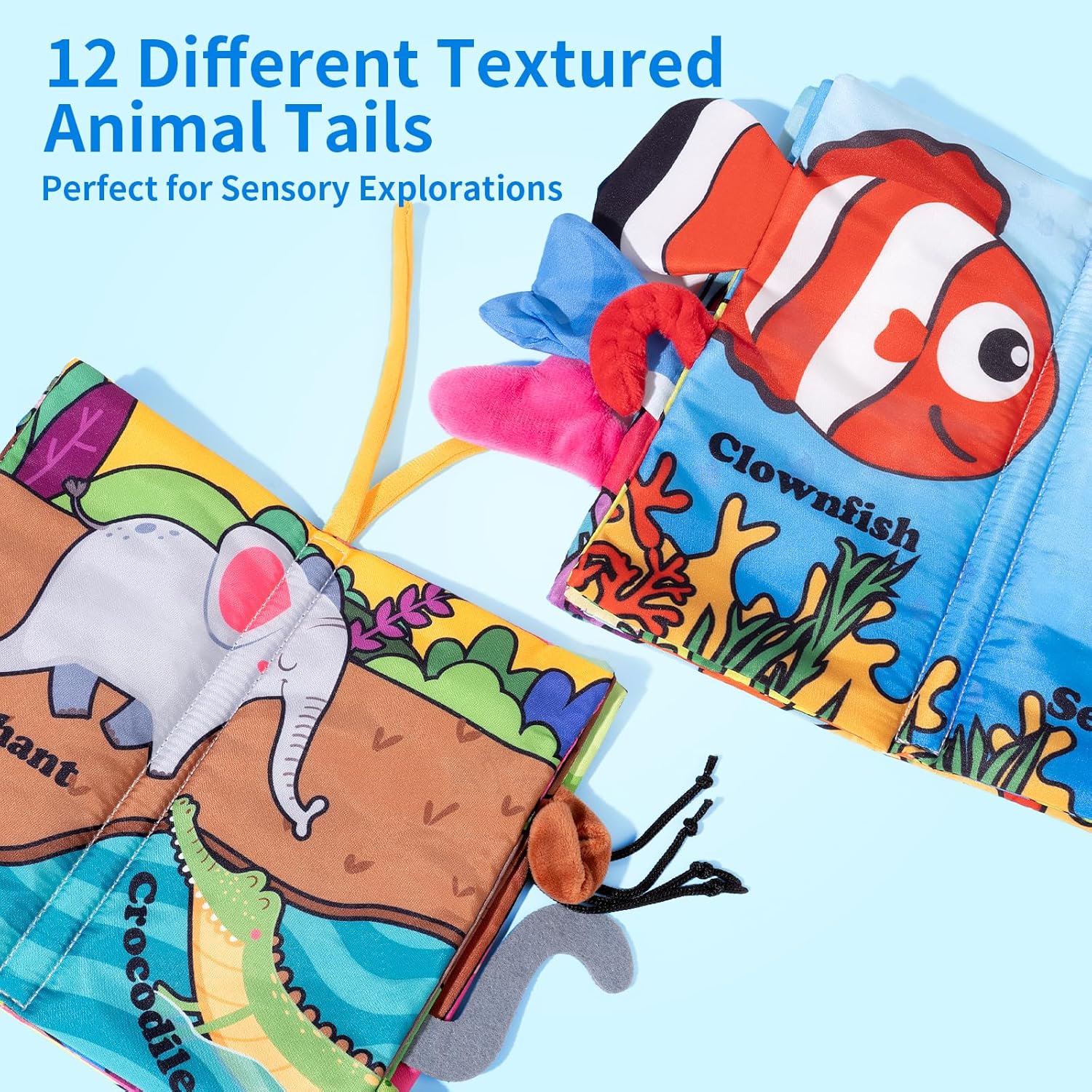 2-Pack Crinkle Books for Babies, Soft Touch and Feel Sensory Baby Books 0-6 Months, Cloth Fabric Infant Toys 6-12 Months with Squeaker & Tails, Tummy Time Toy, for Newborn