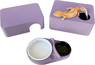 Reptile Hide, 3in1 Hide Box, Humid Hide, Food Dish, for Leopard Gecko, Lizard, Corn Snake, hognose Snake Provides shelter and Humidity for Laying Eggs and Shedding (Mystic Purple)
