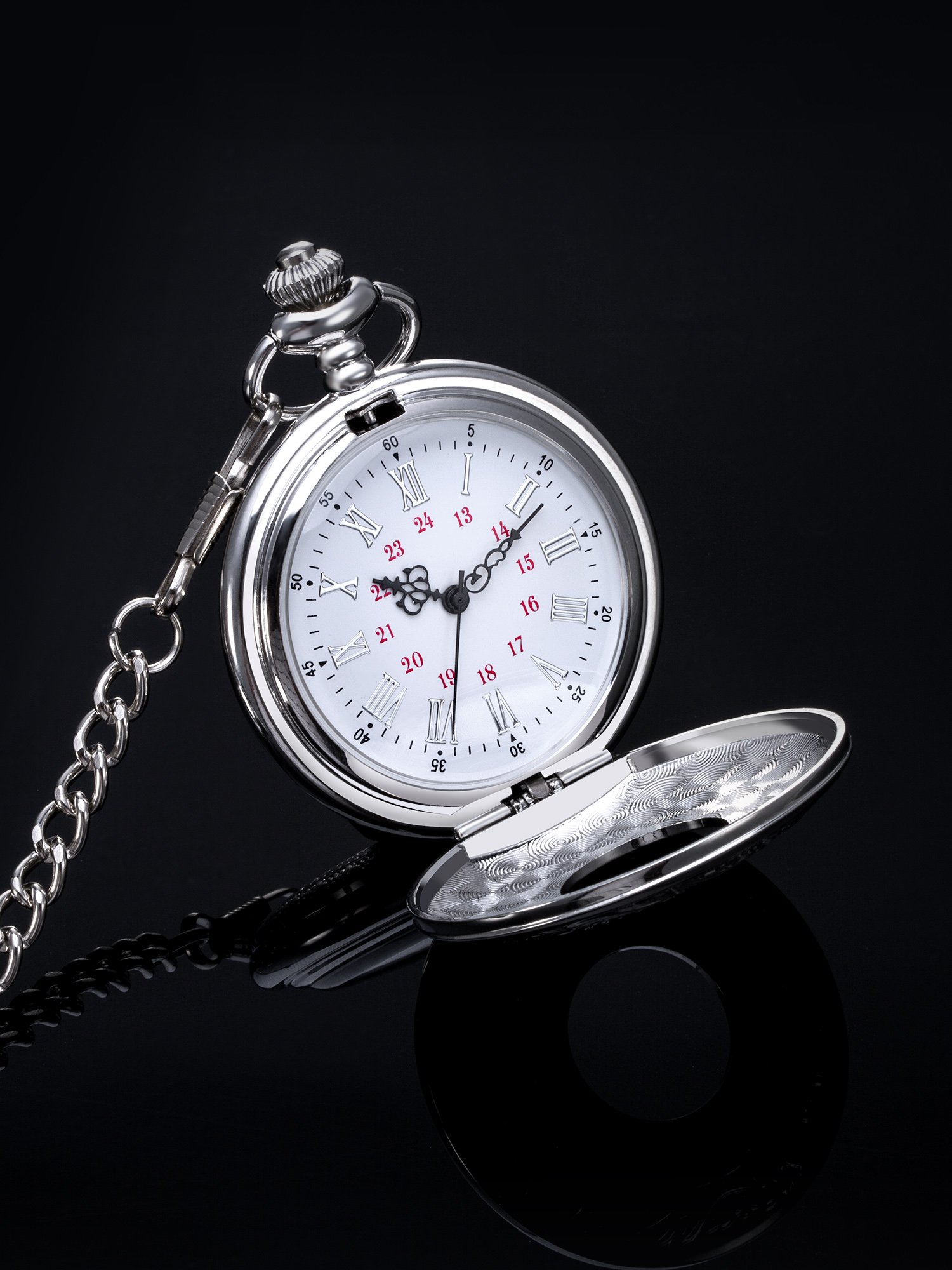 Orologi da Tasca, Numeri Romani Classici Argento con Catena(White)