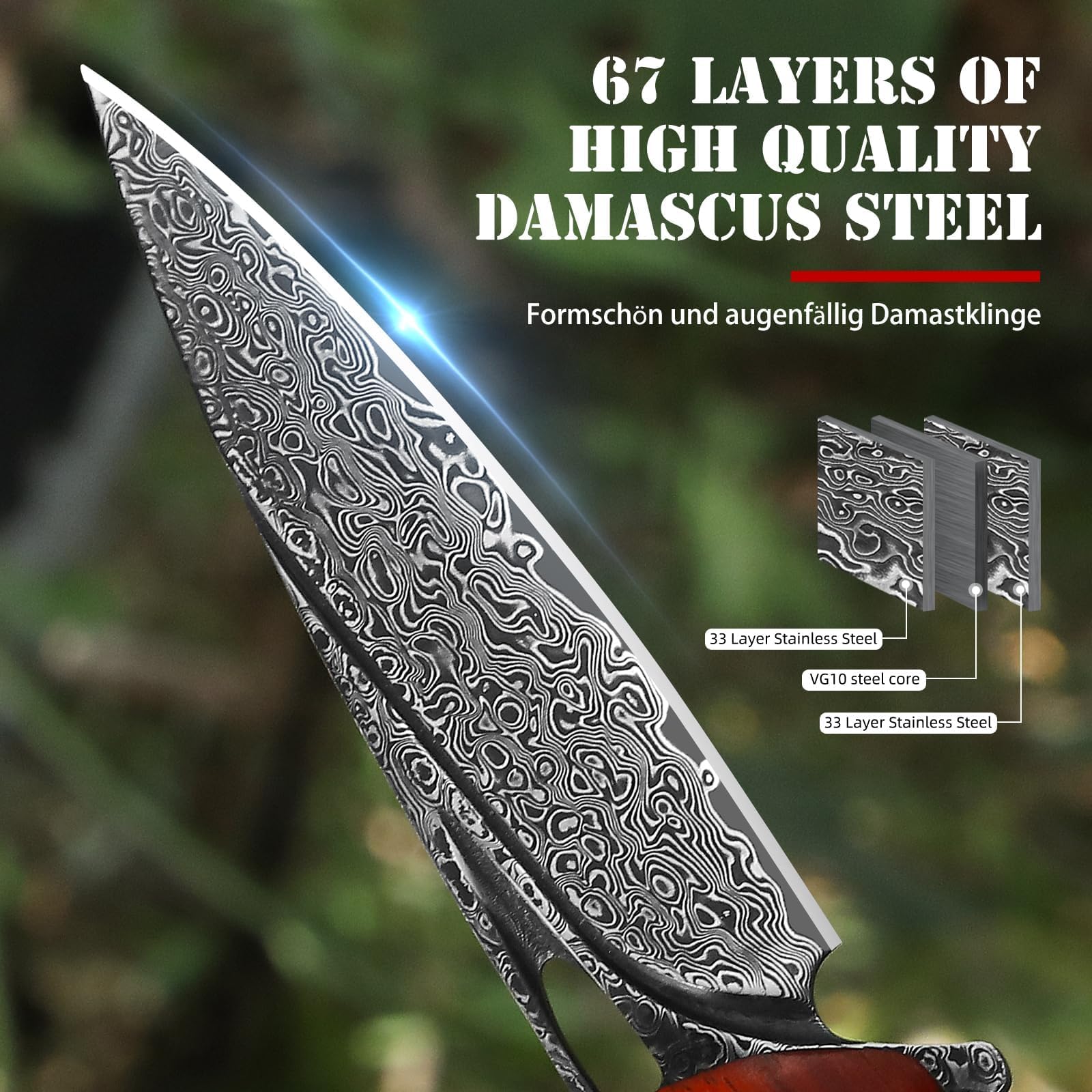DRACHENADER La navaja de bolsillo plegable de Damasco clip, núcleo de acero VG10 y mango de madera es versátil, fácil de usar y la compañera perfecta para acampar al aire libre.