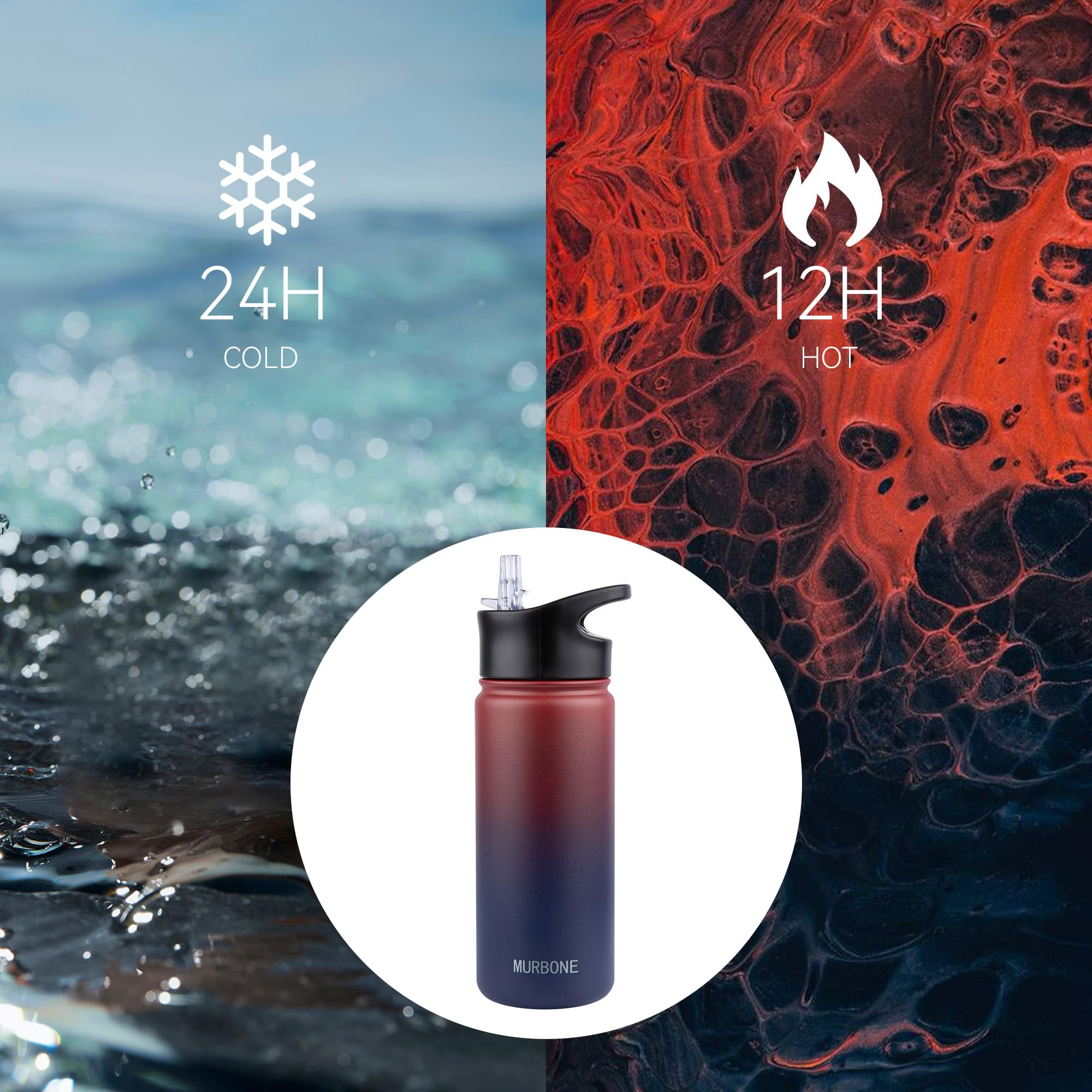 MURBONE Insulated Water Bottle, 500ml Stainless Steel Drink Flask with Straw, BPA Free - Image 2