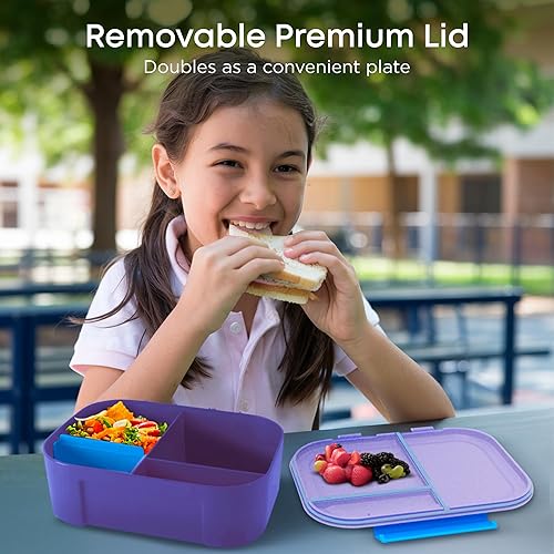 Miniatura 3 de Lonchera a prueba de fugas, caja Bento de 3 compartimentos, paquete refrigerante y divisor ajustable, extra grande y sin BPA, apta para