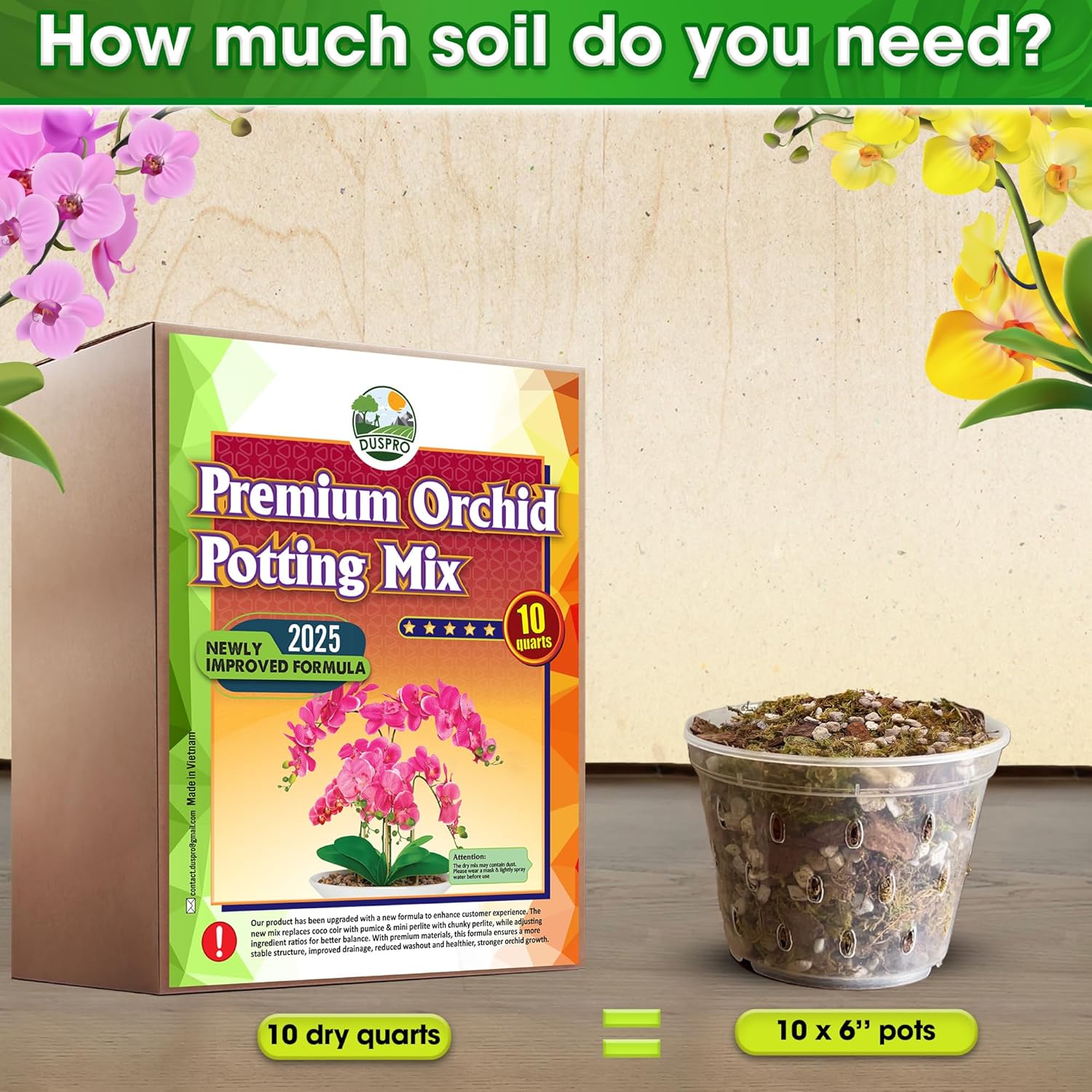 [Upgraded] DUSPRO Orchid Potting Mix for Repotting with Forest Moss, Pine Bark, Perlite & Pumice, Orchid Bark Potting Mix, Orchid Repotting Soil, Drainage Indoor Potting, Orchid Pot Not Included, 10QT