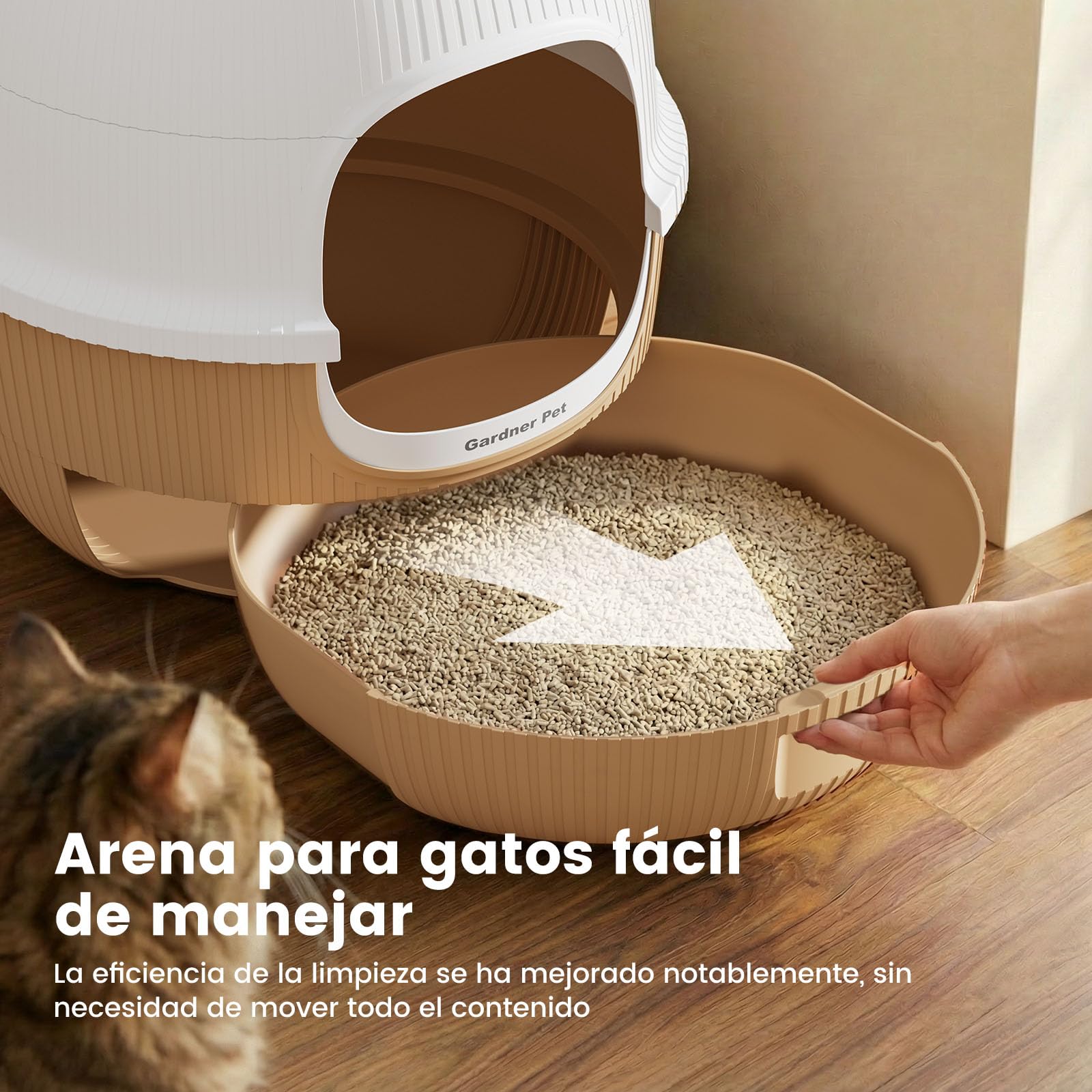 Gardner Pet Arenero Gato con Planta Artificial y Pala-Café Claro | Incluye Filtro de Carbón Activado Anti-Olores, Fácil de Rellenar, Limpiar y Mantener, Diseño a Prueba de Fugas