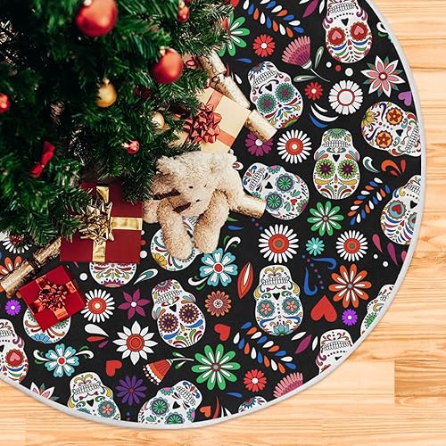 Miniatura 5 de Ollabaky Falda de árbol de Halloween, Día de los Muertos, Halloween, calavera, árbol de Navidad, falda de árbol grande, almohadilla redonda para