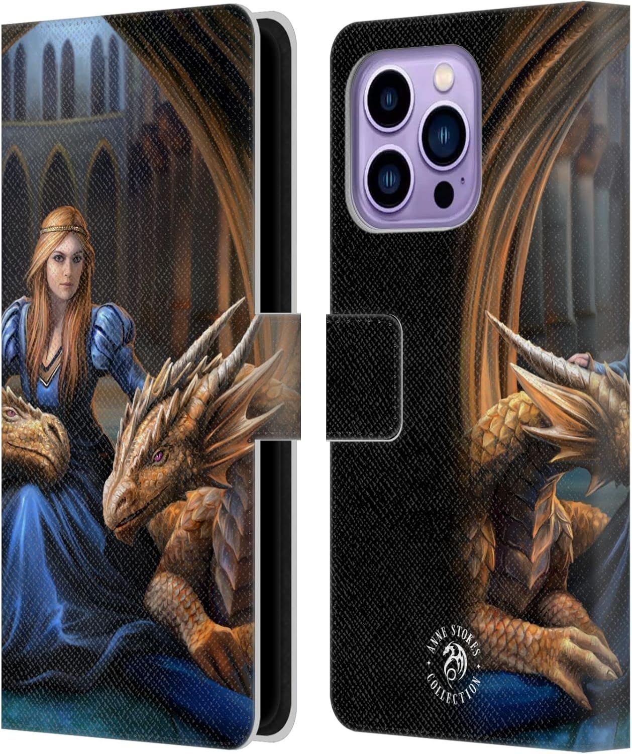 Head Case Designs Officially Licensed Anne Stokes Beauty 2 Dragons 3 Leather Wallet Case Compatible with Apple iPhone 13 Mini