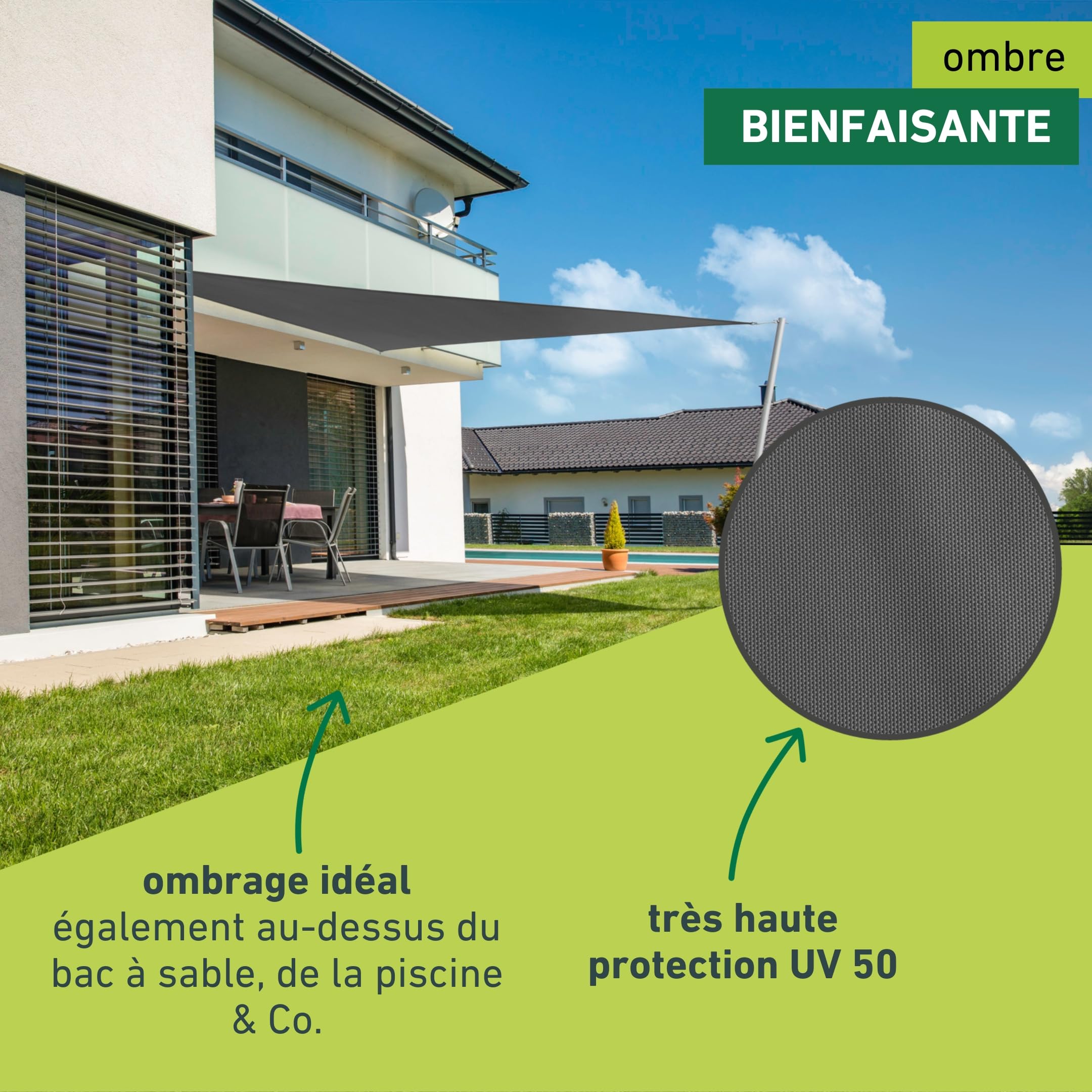 Windhager Auvent d'ombrage Triangulaire 4 x 4 m (isolé) - Protection Solaire pour Jardin et terrasse - Résistant aux UV et aux intempéries - Anthracite - 10715