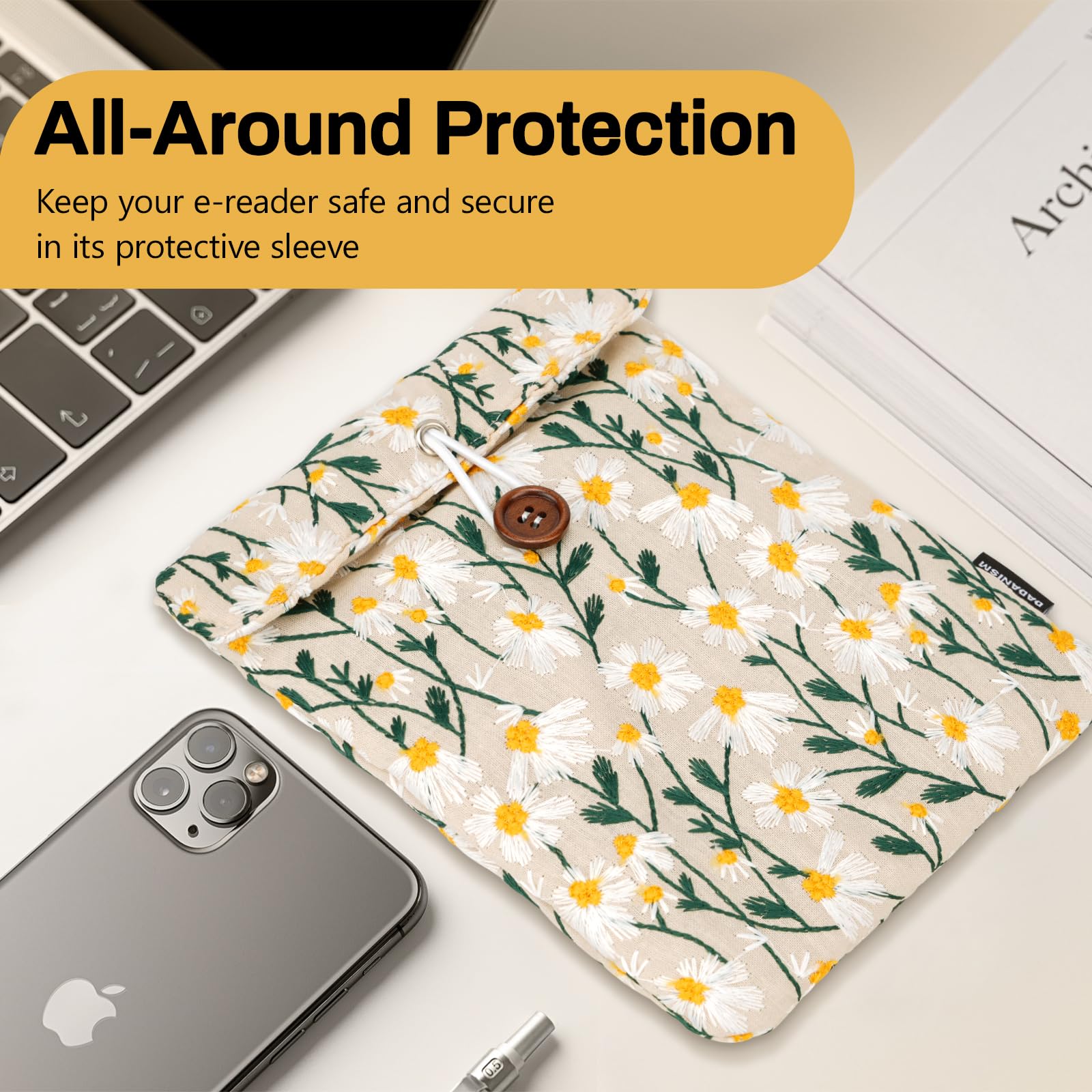 Dadanism Custodia Protettiva Imbottita per Kindle Paperwhite 7" Colorsoft Signature Edition, 6,8" Paperwhite, 6" E-Reader, Beige