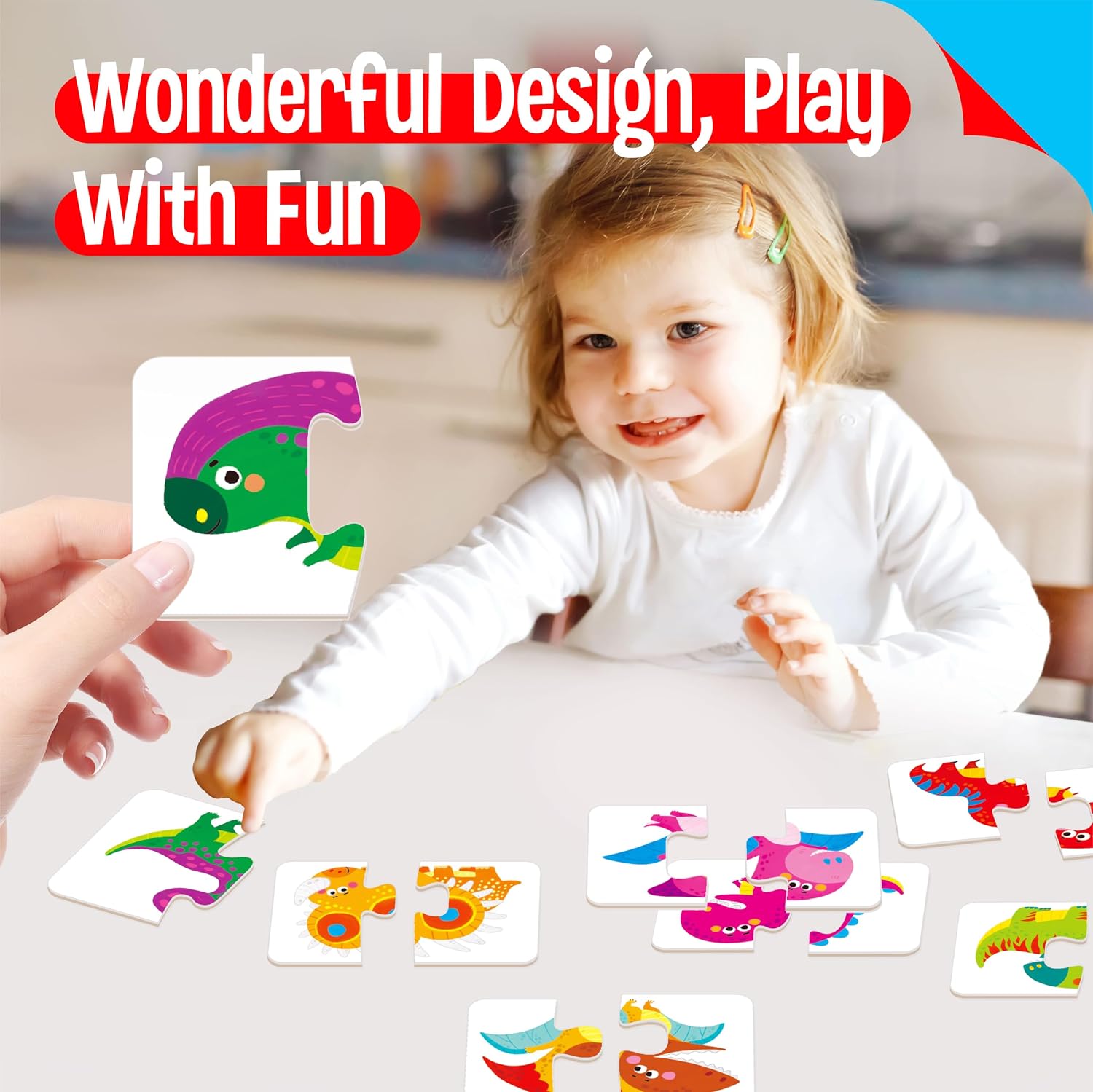 48 Dinosaurs Matching Puzzles with Error-Correction, Self-Correcting Puzzle Match Game Educational Matching Puzzles for Toddlers Kindergarten, Dinosaur-Themed Learning Games Toys for 3 Years Old image 5