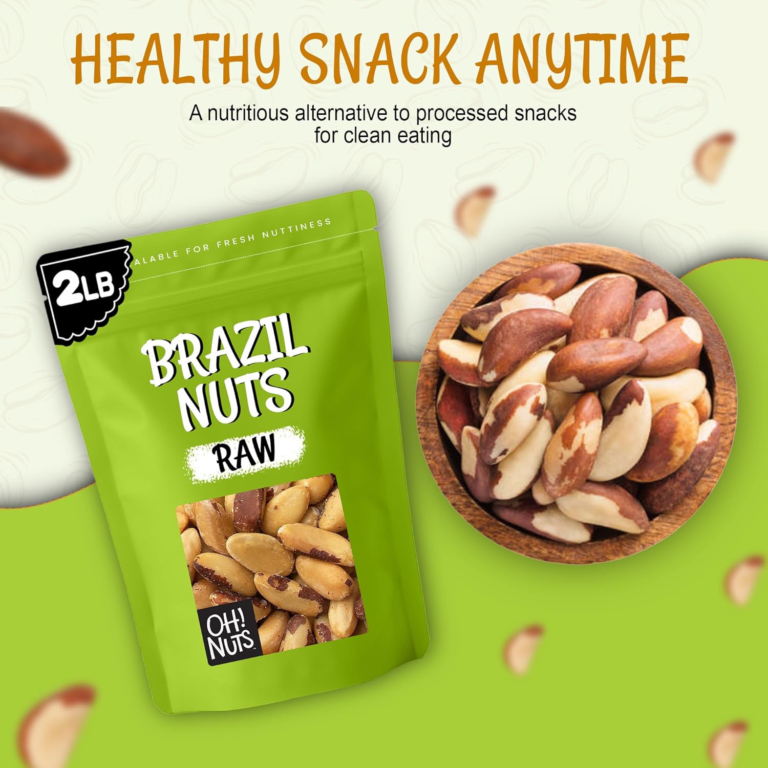 Oh! Nuts® Brazil Nuts - Raw - 100% Natural - 2 lb - Whole Unshelled Premium Brazil Nuts - Packed in New York Zip-Seal Bag for Exceptional Freshness