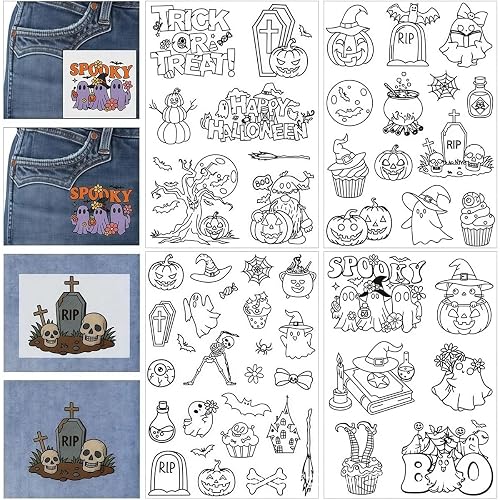 51Pcs Halloween Water Soluble Embroidery Patterns Stabilizers, Stick and Stitch