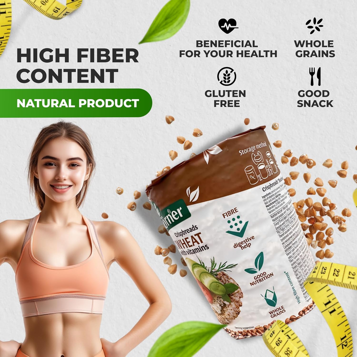 Dr. Korner Buckwheat Crispbreads Puffed Cakes Gluten Free, Sugar Free, Salt Free,Vegan, 3.53 oz - Pack of 10 Bundle in a box from UNIPROMAX