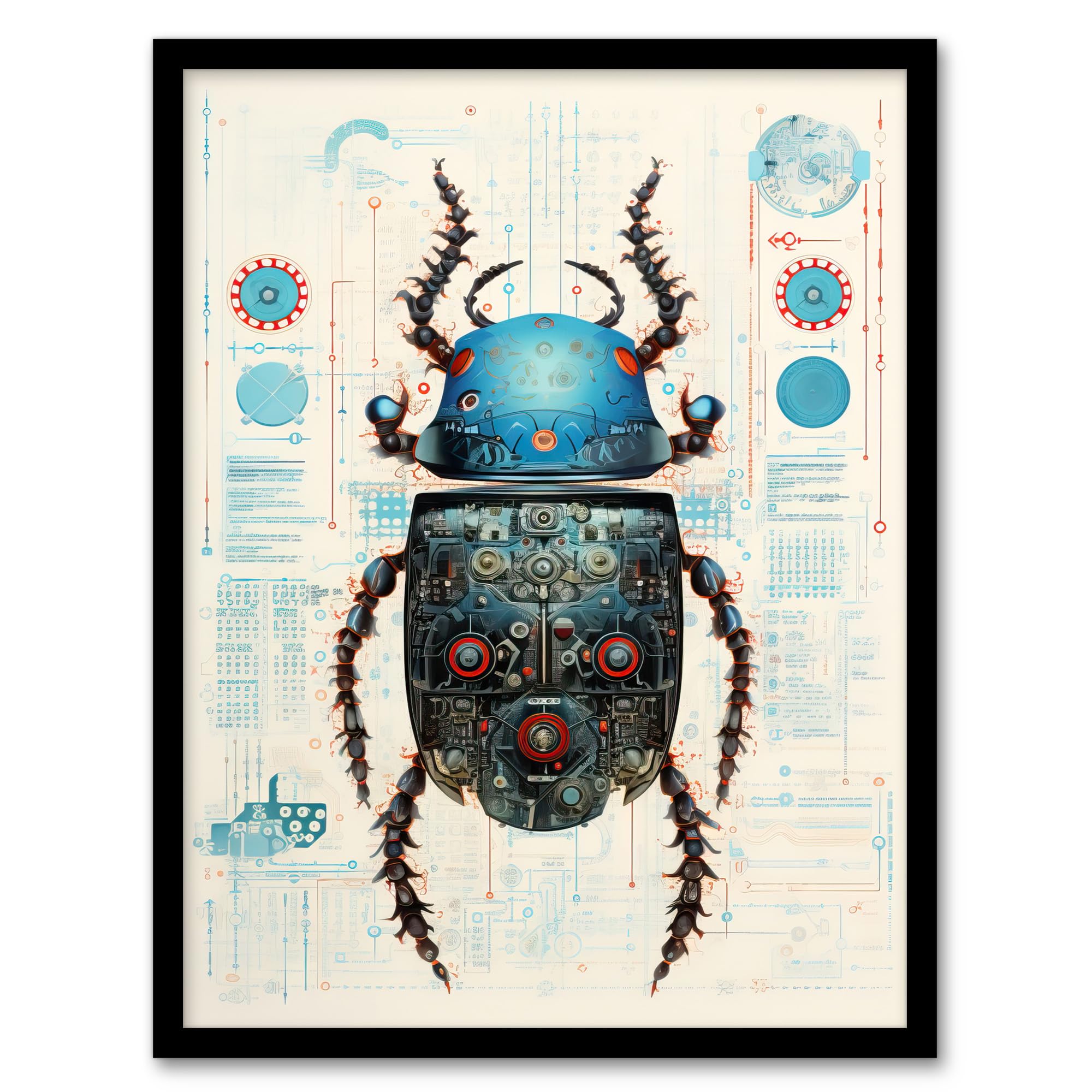 Artery8 Beetle Robot Hybrid Secret Military Schematic Blueprint Futuristic Complex Arcane Manuscript Gift For Him Man Cave Artwork Framed Wall Art Print A4