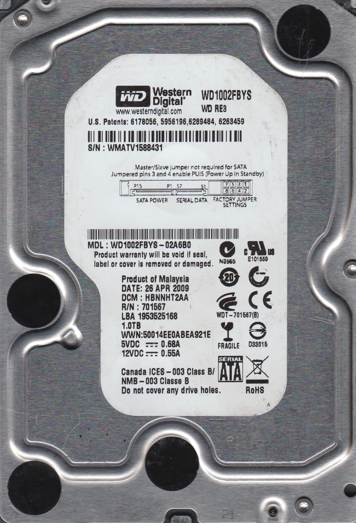 Amazon.com: WD1002FBYS-02A6B0, DCM HBNNHT2AA, Western Digital 1TB