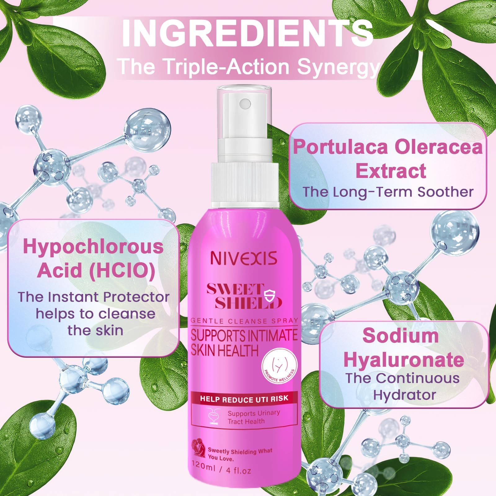 Feminine Intimate Skin Spray, Vaginal Odor Control & Itch Relief, pH Balanced Hygiene Cleanser, Soothes Irritated for Vaginal, Hypoallergenic, Fragrance-Free Hypochlorous Acid Formula, 4 fl oz