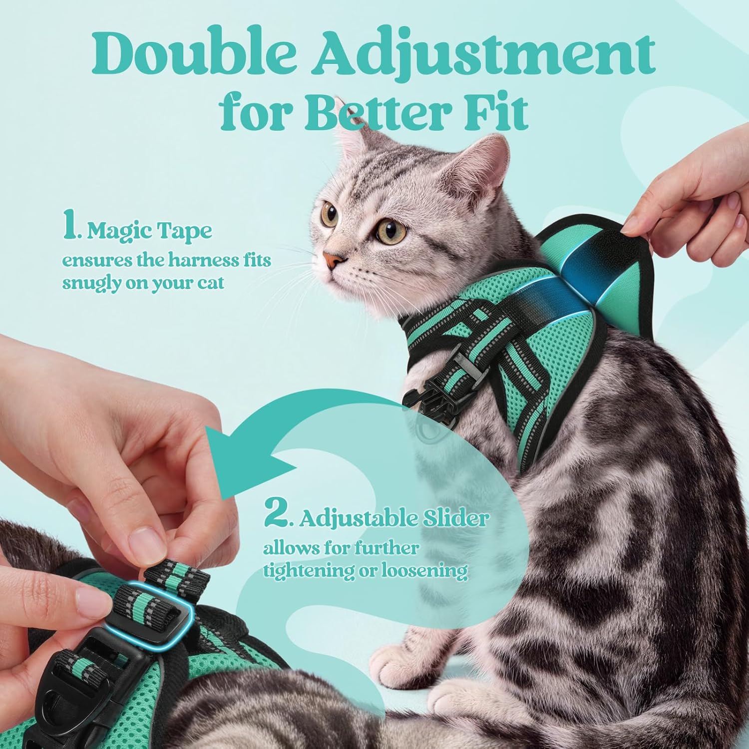 rabbitgoo Cat Harness and Leash Set for Walking Escape Proof, Adjustable Soft Kittens Vest with Reflective Strip for Cats, Comfortable Outdoor Vest, Green, XL