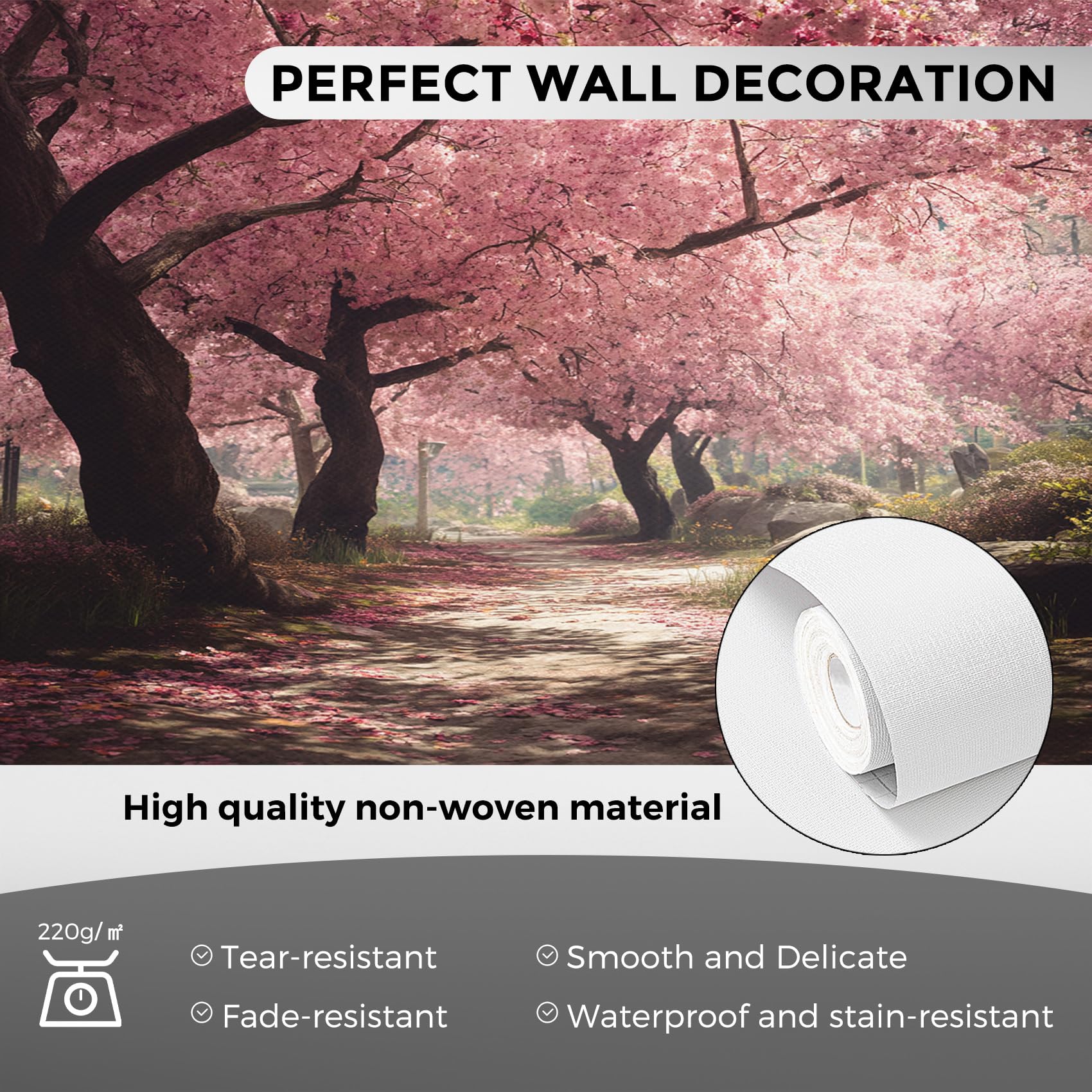 Generisch Vlies Fototapete Kirschblüten Baum 250x175 cm (B x H), Tapete Japanische Rosa Blumen Wandtapete Wohnzimmer Schlafzimmer Vliestapete, Wanddeko Motivtapeten