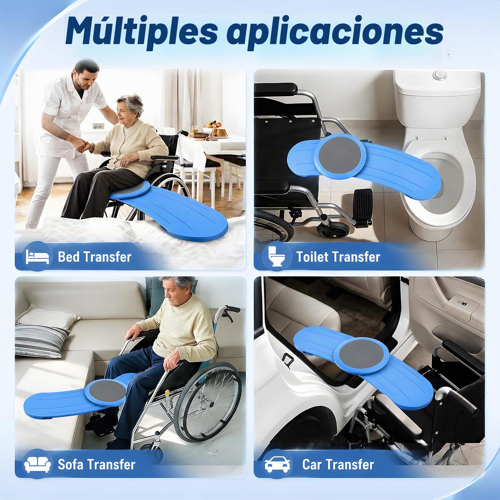 Tabla Transferencia, Tabla Deslizante 90cm para Usuarios Silla Ruedas Transferencias Desde Hacia Cama Bañera y Coche Incluye Disco Giratorio 360° Para Personas Cama Silla Coche Silla Ruedas e Inodoro