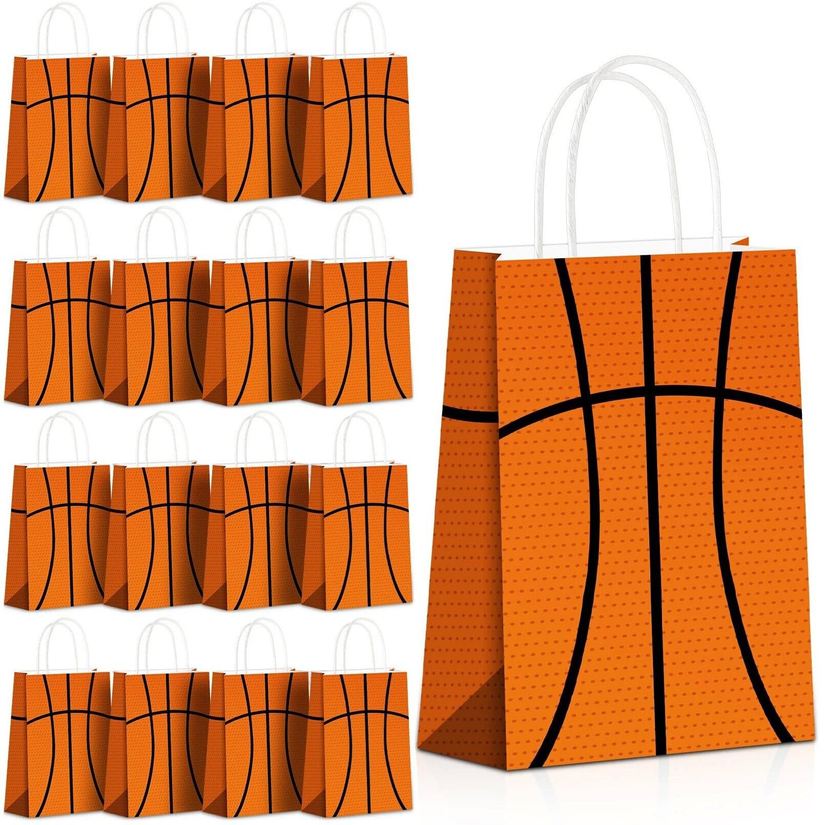 Gabotrie 24 Pack Basketball Gift Bags, Basketball Party Favors Bags with Handles, Basketballs Candy Treats Bag Snack Goodie Bag for Sports Themed