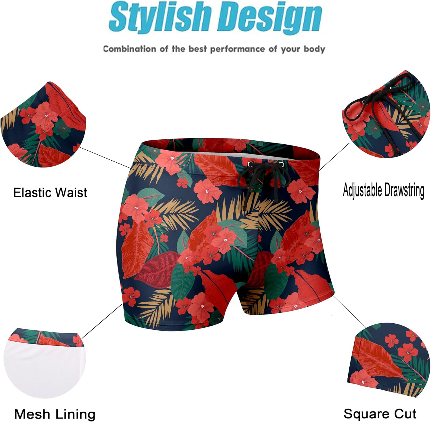 COOFANDY Swim Trunks for Men Sexy Swim Brief Square Leg Swimsuit Swimming Short Bathing Suit with Pocket S-XXL - Image 4