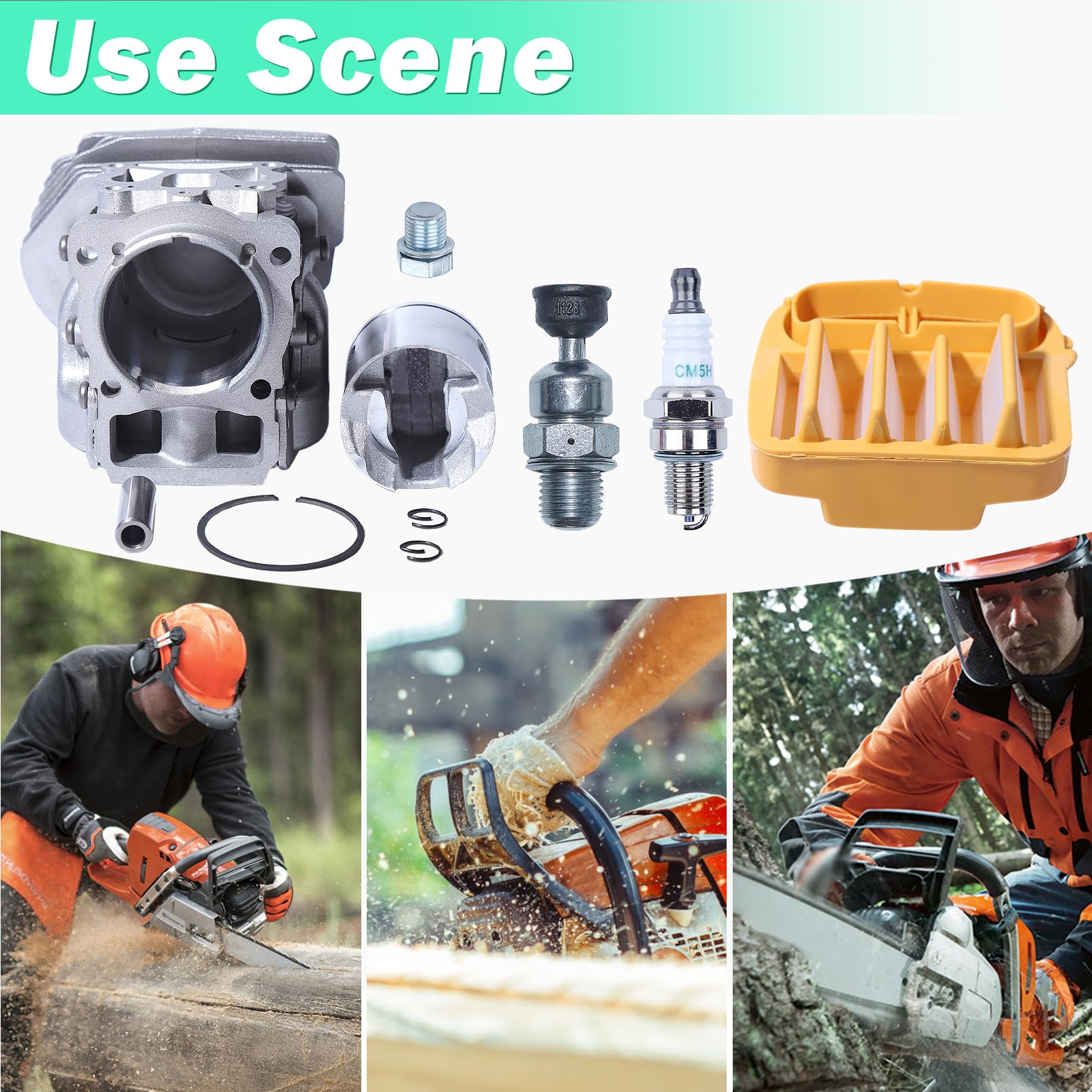 Pistón y Cilindro para Husqvarna 545 550 550XP Motosierra, ADEFOL Kit de Cilindro con Filtro de Aire Bujía y Válvula de Descompresión Piezas de Repuesto Accesorio Duradero