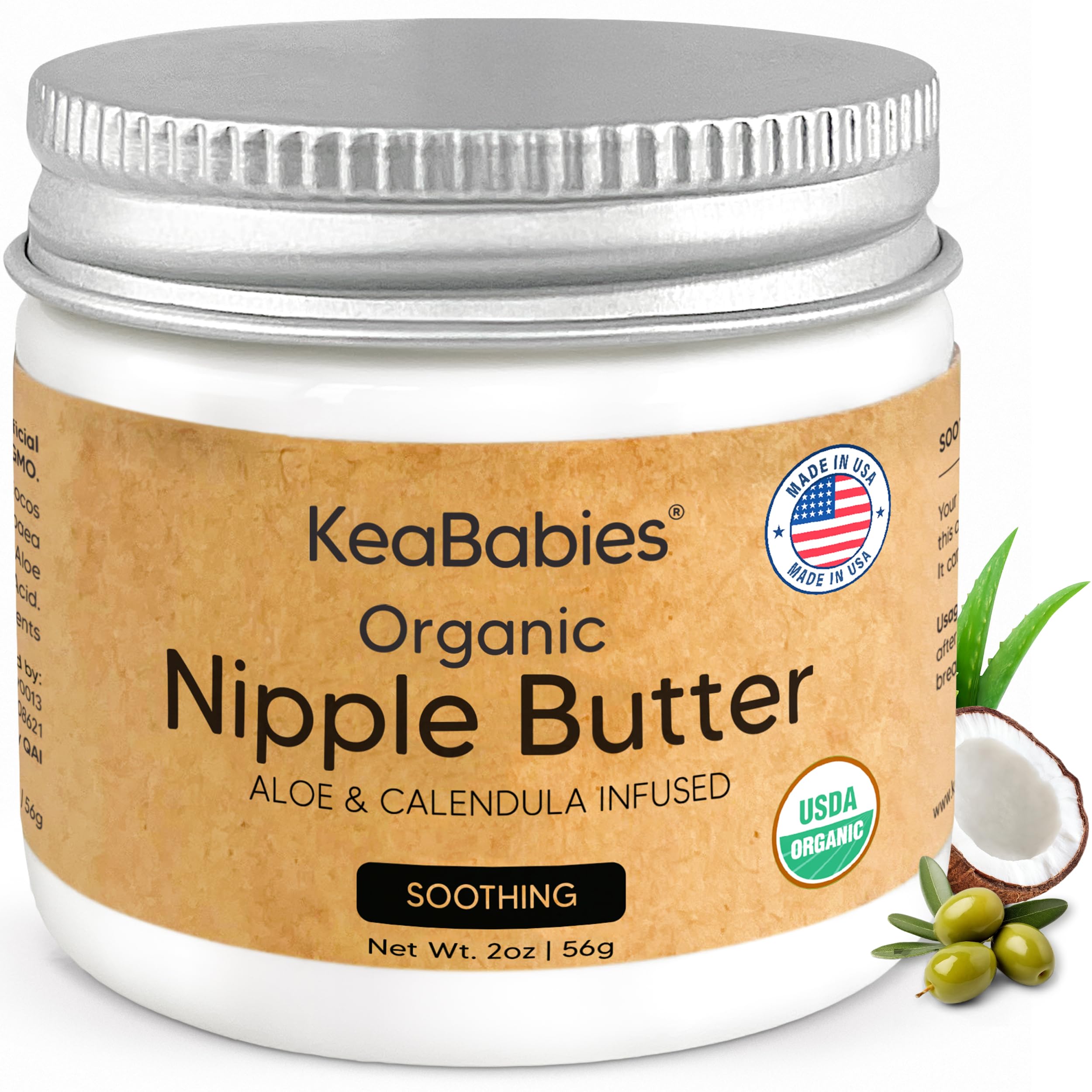 Organic Nipple Butter for Cracked, Sore, Relief, Nursing Mom (Soothing 2oz) | USDA, 100% Natural Clean Nipple Cream Safe for Breastfeeding Essentials, Breast Cream, Non Lanolin Balm, Postpartum Essential