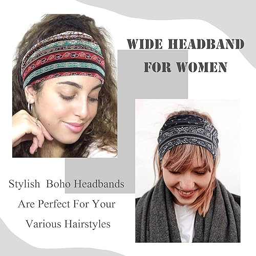Miniatura 5 de FULZTEY Diademas Boho para mujer, nudo ancho, bandas de pelo elásticas, turbantes con nudo, bandas para la cabeza para yoga y correr, banda de sudor