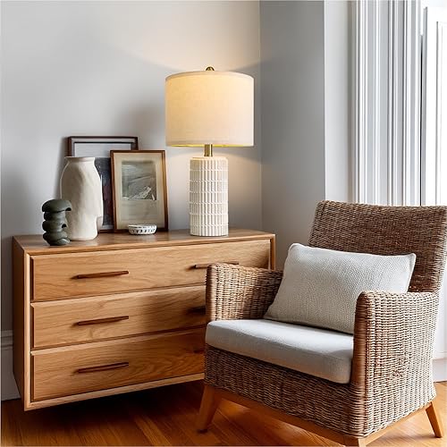 Miniatura 4 de PoKat - Juego de 2 lámparas de cerámica, 20.75 pulgadas, pequeñas y modernas, estilo rústico, para dormitorio, cabecera, mesita de noche,