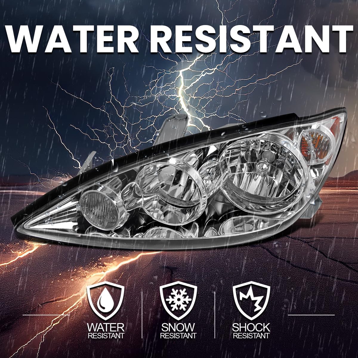 SPEC-D TUNING Chrome Headlights Compatible with 2005-2006 Toyota Camry, L+R Pair Head Light Lamp Assembly