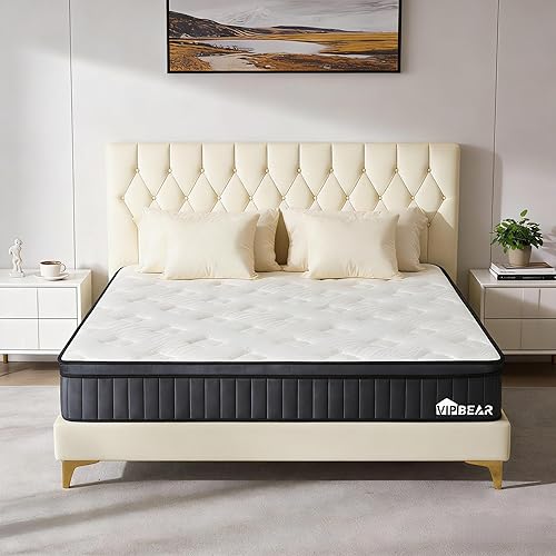 Vipbear Colchón de tamaño matrimonial de 12 pulgadas, colchón híbrido en una caja, resortes embolsados individuales, sensación firme media para