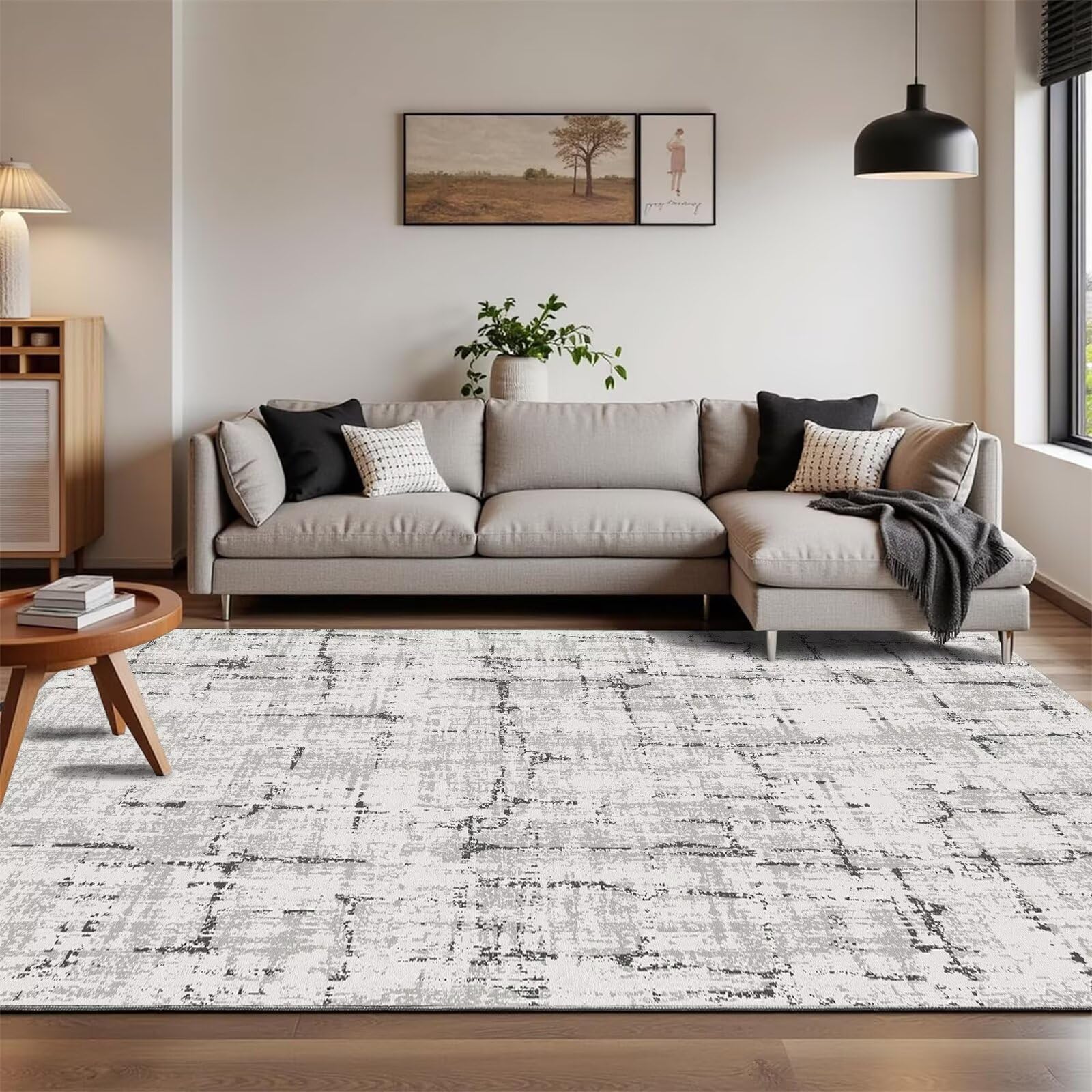 Tapis salle à manger anti-dérapant 180x200 grand tapis gris salon chambre