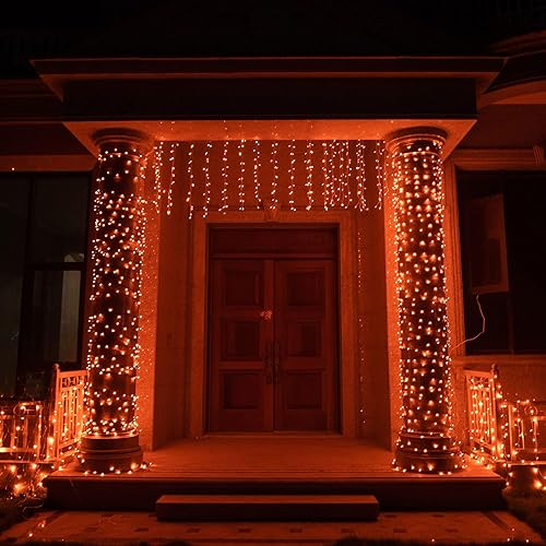 Miniatura 7 de Luces de Halloween naranjas para exteriores, 200 luces LED, 66 pies, enchufe con 8 modos, luces de Halloween impermeables para exteriores,